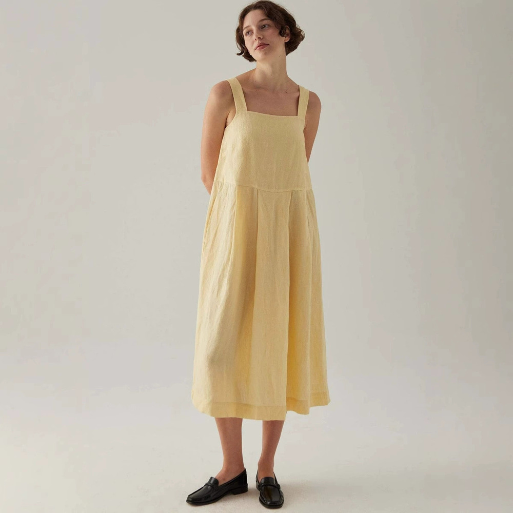 ZARA French Square Neck Yellow Cami Maxi Dress Summer Sleeveless Long Dress